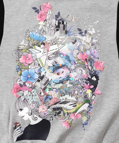 ScoLar（スカラー）の「153740：花×宇宙×アート バイカラー裏起毛プルオーバー（Tシャツ/カットソー・レディース・ブラック/チャコールグレー/杢グレー・M）」の12枚目の写真