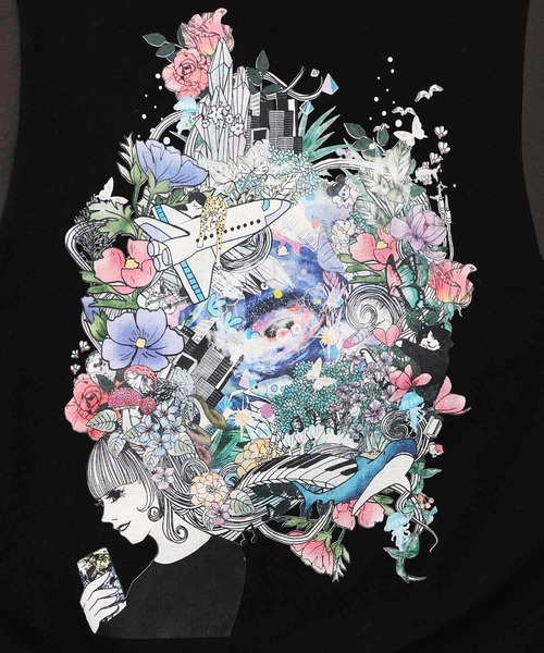 ScoLar（スカラー）の「153740：花×宇宙×アート バイカラー裏起毛プルオーバー（Tシャツ/カットソー・レディース・ブラック/チャコールグレー/杢グレー・M）」の13枚目の写真