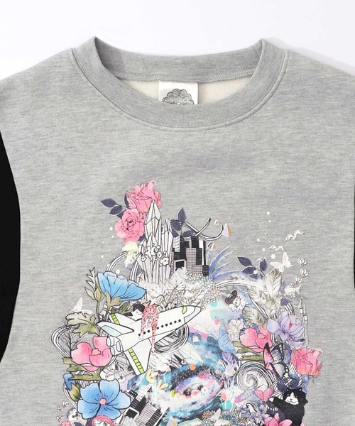 ScoLar（スカラー）の「153740：花×宇宙×アート バイカラー裏起毛プルオーバー（Tシャツ/カットソー・レディース・ブラック/チャコールグレー/杢グレー・M）」の14枚目の写真