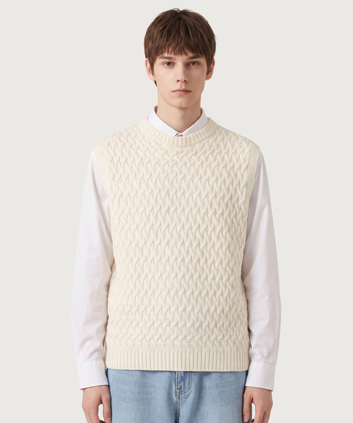 TOPBOY(トップボーイ)の「レギュラーフィットメッシュニットベストアイボリー(ベスト・レディース・アイボリー・LARGE/X-LARGE/XX-LARGE)」の1枚目の写真