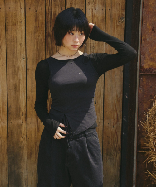 Opening Project（オープニングプロジェクト）の「Shirring Slim Long Sleeve - Black（Tシャツ/カットソー・レディース・その他・MEDIUM/SMALL）」の6枚目の写真