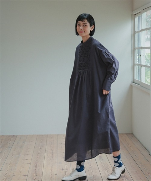 スモッキング刺繍ワンピース+ラペルデザインジャケットアンサンブル