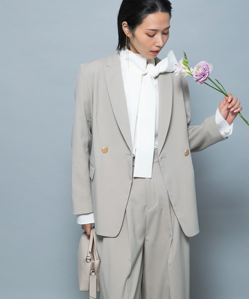 URBAN RESEARCH ROSSO WOMEN（アーバンリサーチ　ロッソ）の「防シワシャンブレーツイルダブルジャケット（その他アウター・レディース・ブラック/ベージュ系その他・36/38）」の2枚目の写真