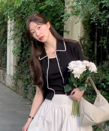 BASIKA（バシカ）の「フリル柄五分袖カーディガン（ブラック）（カーディガン/ボレロ）」