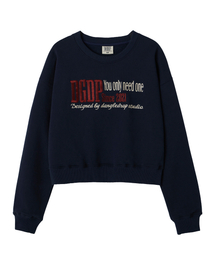 DANGLEDROP（ダングルドロップ）の「DGDP YOU NEED 刺繍クロップマンツーマンネイビー（スウェット）」