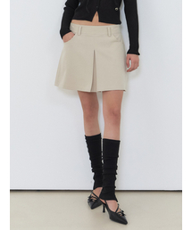 Inverted Pleats Mini Skirt, Beige