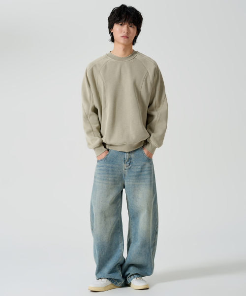 OWSA（オウサ）の「ピグメントレグラン裏起毛スウェット 2カラー（スウェット・メンズ・ブラック/ライトグリーン・LARGE/X-LARGE）」の3枚目の写真