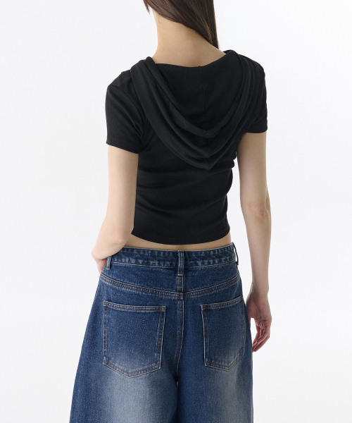 MUSINSA STANDARD WOMAN（ムシンサスタンダードウーマン）の「ウィメンズリブスリムフードパーカーティーシャツ[ブラック]（パーカー・レディース・その他・SMALL/X-SMALL/MEDIUM/LARGE/X-LARGE）」の2枚目の写真