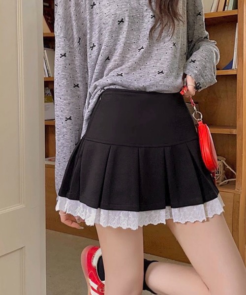 LADY LIKE(レディライク)の「レース切替えボックスプリーツミニスカート(スカート・レディース・ブラック/グレー・M)」の8枚目の写真