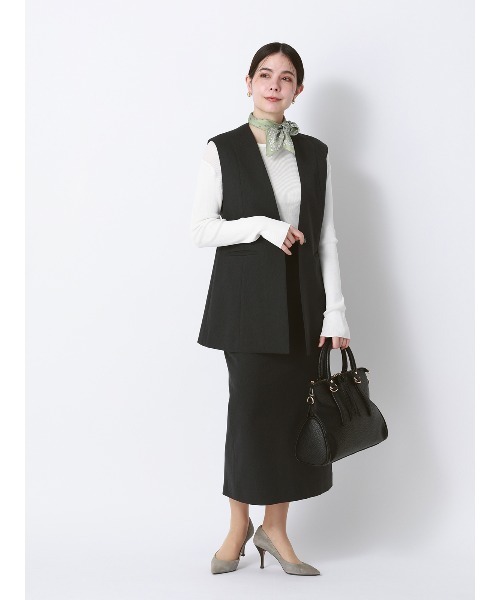 SUIT SQUARE（スーツスクエア）の「ロングタイトスカート ウォッシャブル ストレッチ シャンブレーツイル 無地 anysy（スカート・レディース・グレー・36(7号)/38(9号)/40(11号)）」の3枚目の写真