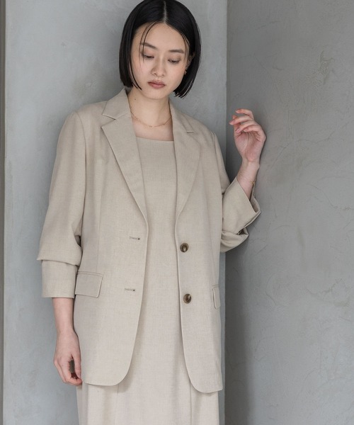 A part by（アパートバイ）の「【多機能・Sサイズ展開】リネンライクシングルジャケット（ノーカラージャケット・レディース・ブラック系その他2/ブルー/ベージュ/ピンク系その他・SMALL/MEDIUM）」の2枚目の写真