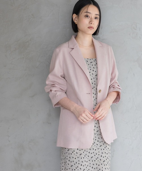 A part by（アパートバイ）の「【多機能・Sサイズ展開】リネンライクシングルジャケット（ノーカラージャケット・レディース・ブラック系その他2/ブルー/ベージュ/ピンク系その他・SMALL/MEDIUM）」の4枚目の写真