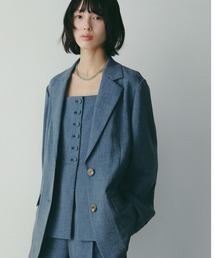 ノーカラージャケット（ブルー・ネイビー/青色系・接触冷感