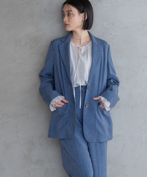 A part by（アパートバイ）の「【多機能・Sサイズ展開】リネンライクシングルジャケット（ノーカラージャケット・レディース・ブラック系その他2/ブルー/ベージュ/ピンク系その他・SMALL/MEDIUM）」の3枚目の写真