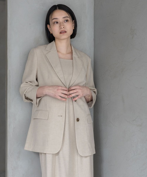 A part by（アパートバイ）の「【多機能・Sサイズ展開】リネンライクシングルジャケット（ノーカラージャケット・レディース・ブラック系その他2/ブルー/ベージュ/ピンク系その他・SMALL/MEDIUM）」の20枚目の写真