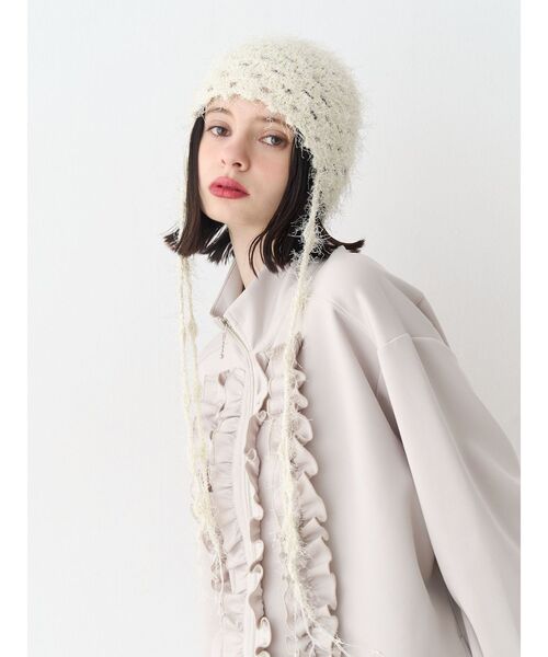 jouetie（ジュエティ）の「フェザーニットビニー（ニットキャップ/ビーニー・レディース・ブラック/アイボリー・FREE）」の7枚目の写真