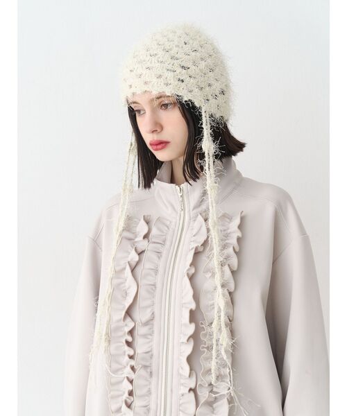 jouetie（ジュエティ）の「フェザーニットビニー（ニットキャップ/ビーニー・レディース・ブラック/アイボリー・FREE）」の8枚目の写真