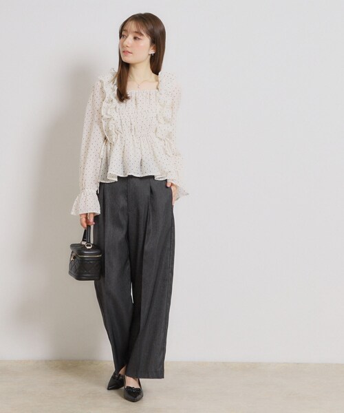 couture brooch（クチュールブローチ）の「【洗える・S-LL】デニムライク ベルト付きパンツ（その他パンツ・レディース・ネイビー/ブラック・42/40/38/36）」の19枚目の写真