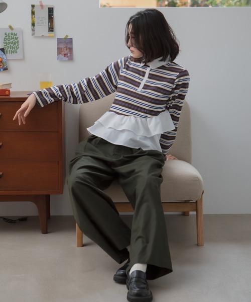 HEILIS(ヘイリス)の「ペプラムポロカットソートップス / ボーダー 無地 ポロシャツ ブラウス カットソー トップス 長袖 ペプラム フリル 韓国 春服 秋服 夏服 冬服 オフィスカジュアル きれいめ ガーリー フレンチシック グレー ネイビー ブルー ブラック(Tシャツ/カットソー・レディース・ブルー系その他/ネイビー/ブラック系その他/グレー・FREE)」の20枚目の写真