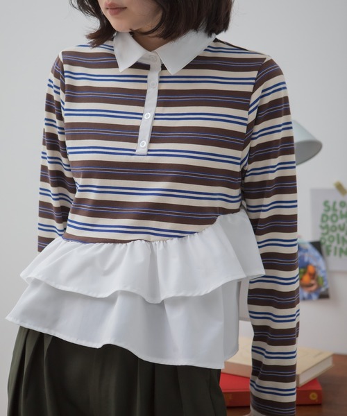 HEILIS(ヘイリス)の「ペプラムポロカットソートップス / ボーダー 無地 ポロシャツ ブラウス カットソー トップス 長袖 ペプラム フリル 韓国 春服 秋服 夏服 冬服 オフィスカジュアル きれいめ ガーリー フレンチシック グレー ネイビー ブルー ブラック(Tシャツ/カットソー・レディース・ブルー系その他/ネイビー/ブラック系その他/グレー・FREE)」の21枚目の写真