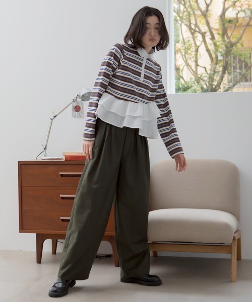 HEILIS(ヘイリス)の「ペプラムポロカットソートップス / ボーダー 無地 ポロシャツ ブラウス カットソー トップス 長袖 ペプラム フリル 韓国 春服 秋服 夏服 冬服 オフィスカジュアル きれいめ ガーリー フレンチシック グレー ネイビー ブルー ブラック(Tシャツ/カットソー・レディース・ブルー系その他/ネイビー/ブラック系その他/グレー・FREE)」の18枚目の写真