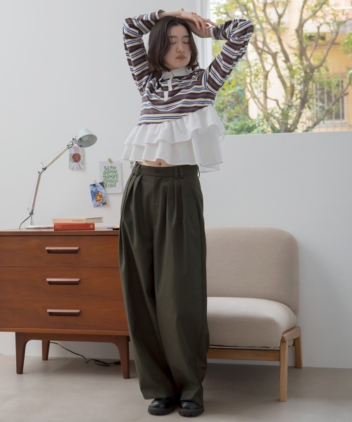 HEILIS(ヘイリス)の「ペプラムポロカットソートップス / ボーダー 無地 ポロシャツ ブラウス カットソー トップス 長袖 ペプラム フリル 韓国 春服 秋服 夏服 冬服 オフィスカジュアル きれいめ ガーリー フレンチシック グレー ネイビー ブルー ブラック(Tシャツ/カットソー・レディース・ブルー系その他/ネイビー/ブラック系その他/グレー・FREE)」の19枚目の写真