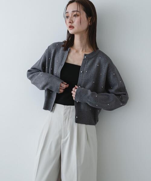 SENSE OF PLACE by URBAN RESEARCH（センスオブプレイスバイアーバンリサーチ）の「『洗濯可』ボールビーズカーディガン（カーディガン/ボレロ・レディース・ライトベージュ/チャコールグレー/ライトピンク・ONE）」の2枚目の写真