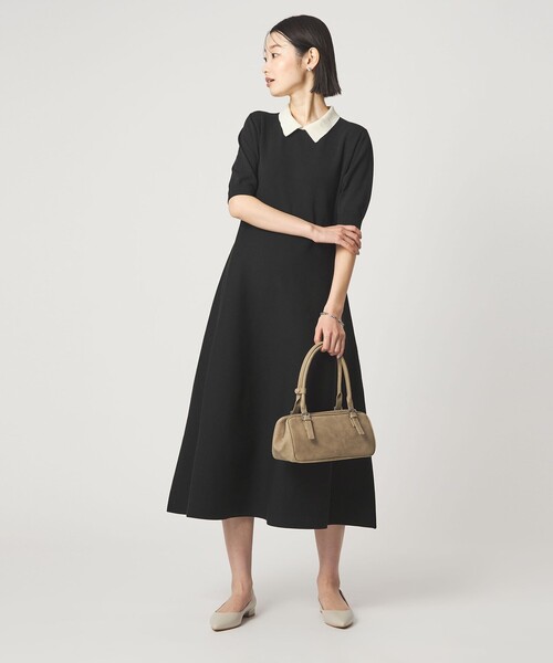 green label relaxing（グリーンレーベルリラクシング）の「ハイショク エリツキ ショートスリーブ ニット ワンピース（ワンピース・レディース・ナチュラル/ブラック・FREE）」の3枚目の写真