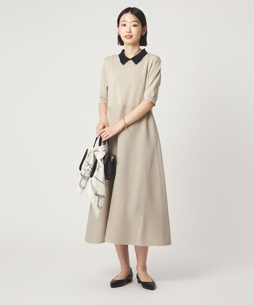 green label relaxing（グリーンレーベルリラクシング）の「ハイショク エリツキ ショートスリーブ ニット ワンピース（ワンピース・レディース・ナチュラル/ブラック・FREE）」の6枚目の写真