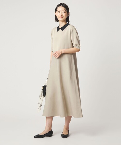 green label relaxing（グリーンレーベルリラクシング）の「ハイショク エリツキ ショートスリーブ ニット ワンピース（ワンピース・レディース・ナチュラル/ブラック・FREE）」の8枚目の写真