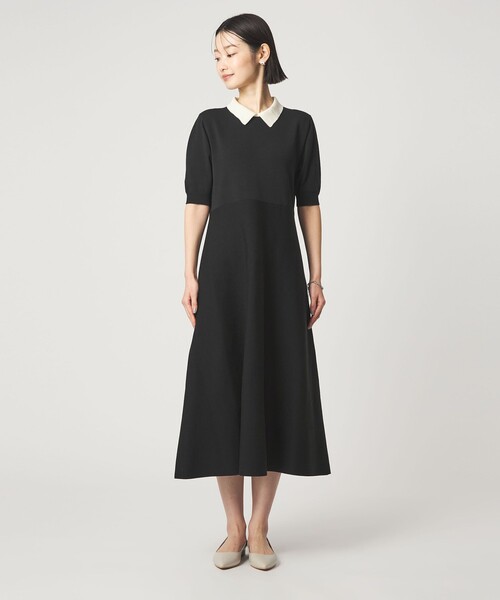 green label relaxing（グリーンレーベルリラクシング）の「ハイショク エリツキ ショートスリーブ ニット ワンピース（ワンピース・レディース・ナチュラル/ブラック・FREE）」の10枚目の写真