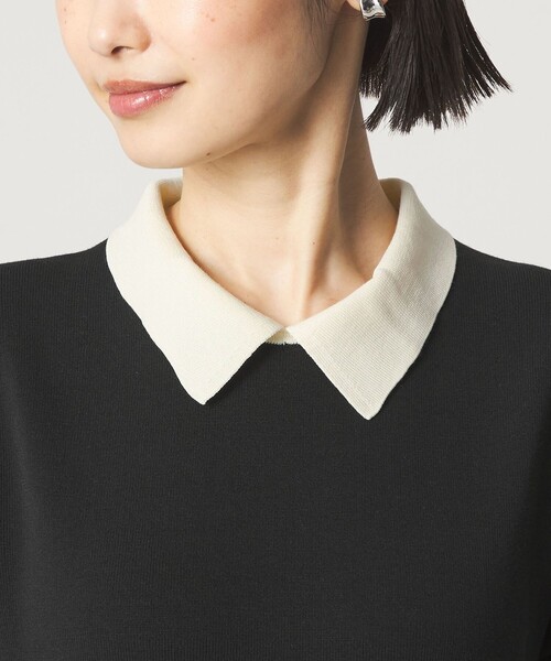 green label relaxing（グリーンレーベルリラクシング）の「ハイショク エリツキ ショートスリーブ ニット ワンピース（ワンピース・レディース・ナチュラル/ブラック・FREE）」の13枚目の写真