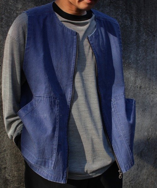 Snow Peak(スノーピーク)の「Snow Peak / VSulfur Dyed Fade Vest フェードベスト(ベスト・メンズ・ブルー/チャコール・S/M/L/XL)」の4枚目の写真