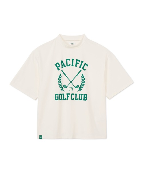 Pacific GOLF CLUB(パシフィックゴルフクラブ)の「MOCK-NECK TEE HALF SLEEVE LAUREL PRINT(Tシャツ/カットソー・レディース・アイボリー/ネイビー・S/M)」の1枚目の写真