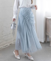 CLEAR BASIC | シャーリング切替アシンメトリーチェック柄チュールスカート[大人 フェミニン 上品]≪新作≫(スカート)