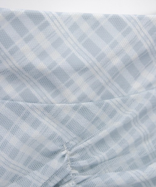 CLEAR BASIC（クリアベーシック）の「シャーリング切替アシンメトリーチェック柄チュールスカート[大人 フェミニン 上品]≪新作≫（スカート・レディース・ブラック/サックスブルー・F/PF）」の12枚目の写真