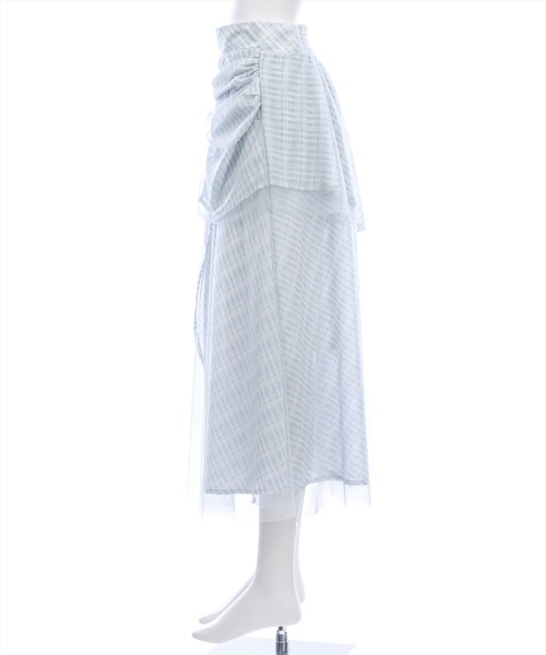 CLEAR BASIC（クリアベーシック）の「シャーリング切替アシンメトリーチェック柄チュールスカート[大人 フェミニン 上品]≪新作≫（スカート・レディース・ブラック/サックスブルー・F/PF）」の14枚目の写真