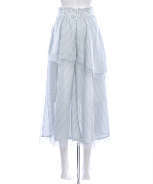 CLEAR BASIC（クリアベーシック）の「シャーリング切替アシンメトリーチェック柄チュールスカート[大人 フェミニン 上品]≪新作≫（スカート・レディース・ブラック/サックスブルー・F/PF）」の16枚目の写真