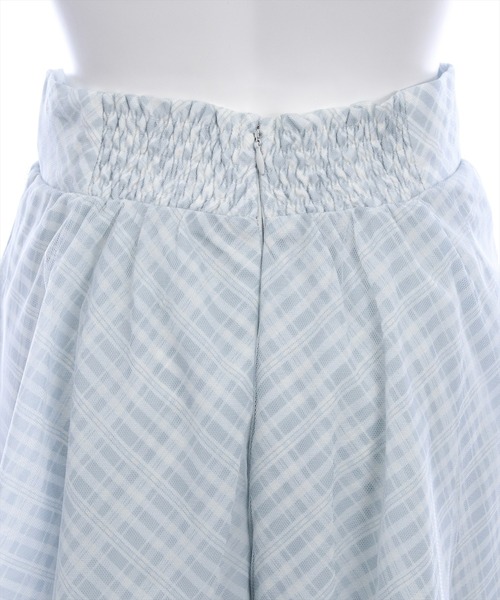 CLEAR BASIC（クリアベーシック）の「シャーリング切替アシンメトリーチェック柄チュールスカート[大人 フェミニン 上品]≪新作≫（スカート・レディース・ブラック/サックスブルー・F/PF）」の17枚目の写真