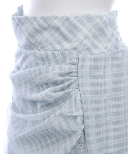 CLEAR BASIC（クリアベーシック）の「シャーリング切替アシンメトリーチェック柄チュールスカート[大人 フェミニン 上品]≪新作≫（スカート・レディース・ブラック/サックスブルー・F/PF）」の19枚目の写真