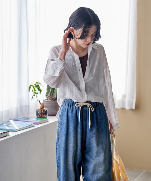 FREAK'S STORE(フリークスストア)の「インド シングルガーゼシャツ/シアーシャツ(シャツ/ブラウス・レディース・サックスブルー/オフホワイト/ラベンダー/チャコール・フリ-)」の9枚目の写真