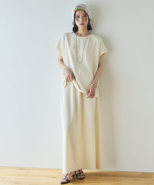 Doux archives（ドゥアルシーヴ）の「【セットアップ対応】多機能ソフトリブフレンチスリーブトップス（Tシャツ/カットソー・レディース・チャコールグレー/キャメル/アイボリー・FREE）」の4枚目の写真