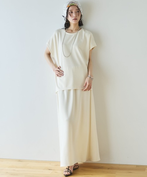 Doux archives（ドゥアルシーヴ）の「【セットアップ対応】多機能ソフトリブフレンチスリーブトップス（Tシャツ/カットソー・レディース・チャコールグレー/キャメル/アイボリー・FREE）」の7枚目の写真