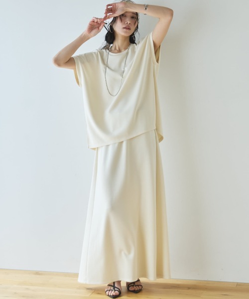 Doux archives（ドゥアルシーヴ）の「【セットアップ対応】多機能ソフトリブフレンチスリーブトップス（Tシャツ/カットソー・レディース・チャコールグレー/キャメル/アイボリー・FREE）」の8枚目の写真