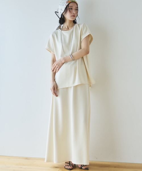 Doux archives（ドゥアルシーヴ）の「【セットアップ対応】多機能ソフトリブフレンチスリーブトップス（Tシャツ/カットソー・レディース・チャコールグレー/キャメル/アイボリー・FREE）」の9枚目の写真