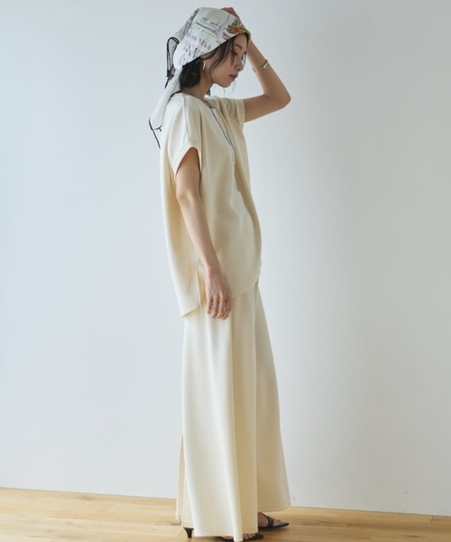 Doux archives（ドゥアルシーヴ）の「【セットアップ対応】多機能ソフトリブフレンチスリーブトップス（Tシャツ/カットソー・レディース・チャコールグレー/キャメル/アイボリー・FREE）」の13枚目の写真