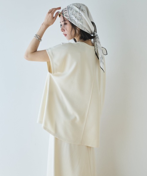 Doux archives（ドゥアルシーヴ）の「【セットアップ対応】多機能ソフトリブフレンチスリーブトップス（Tシャツ/カットソー・レディース・チャコールグレー/キャメル/アイボリー・FREE）」の16枚目の写真