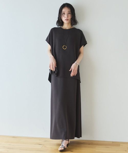 Doux archives（ドゥアルシーヴ）の「【セットアップ対応】多機能ソフトリブフレンチスリーブトップス（Tシャツ/カットソー・レディース・チャコールグレー/キャメル/アイボリー・FREE）」の19枚目の写真