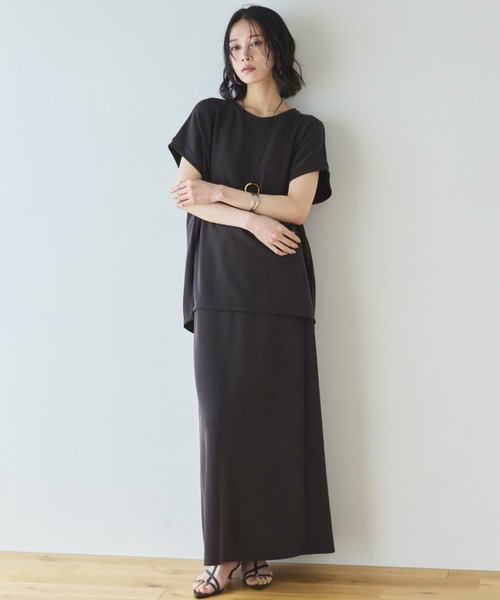 Doux archives（ドゥアルシーヴ）の「【セットアップ対応】多機能ソフトリブフレンチスリーブトップス（Tシャツ/カットソー・レディース・チャコールグレー/キャメル/アイボリー・FREE）」の20枚目の写真