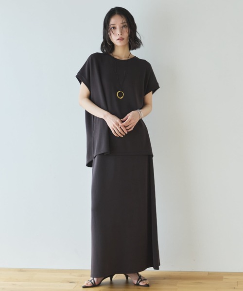 Doux archives（ドゥアルシーヴ）の「【セットアップ対応】多機能ソフトリブフレンチスリーブトップス（Tシャツ/カットソー・レディース・チャコールグレー/キャメル/アイボリー・FREE）」の21枚目の写真